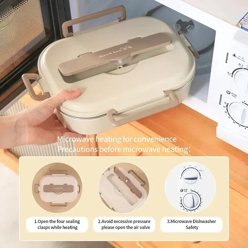 Boîte à déjeuner isolée en acier inoxydable 304 avec compartiments, hermétique et portable, format bento, compatible micro-ondes 3