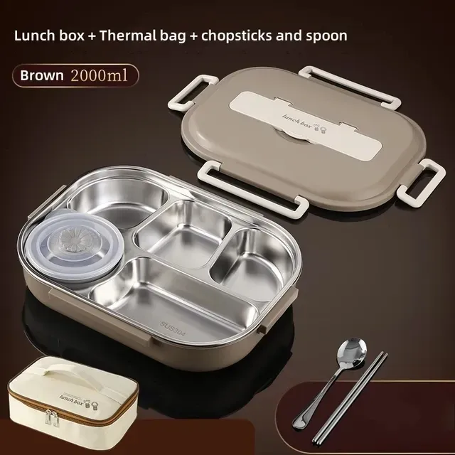 Boîte à déjeuner isolée en acier inoxydable 304 avec compartiments, hermétique et portable, format bento, compatible micro-ondes 12