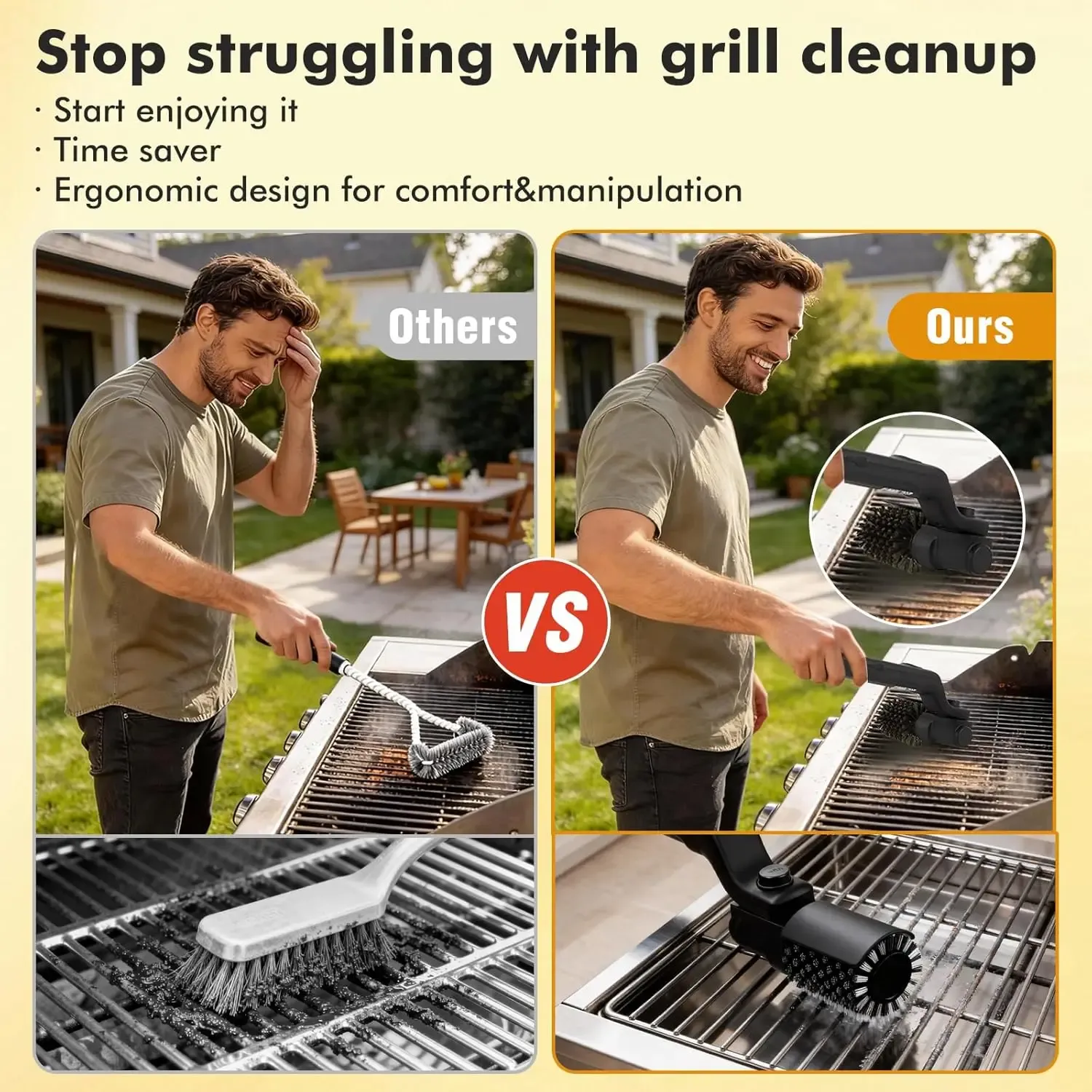 Brosse électrique sans fil rechargeable pour barbecue, 2600 mAh, tête en acier inoxydable 3