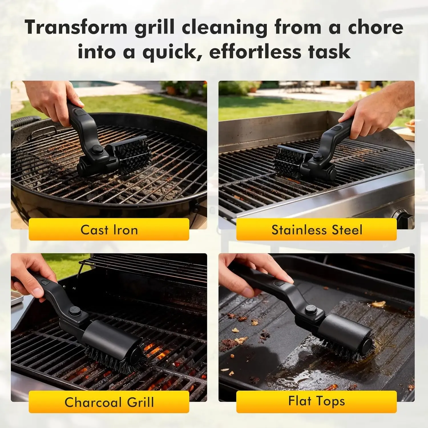 Brosse électrique sans fil rechargeable pour barbecue, 2600 mAh, tête en acier inoxydable 5