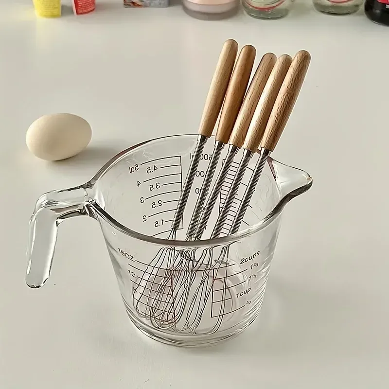 Mini batteur à œufs en acier inoxydable avec manche en bois 3