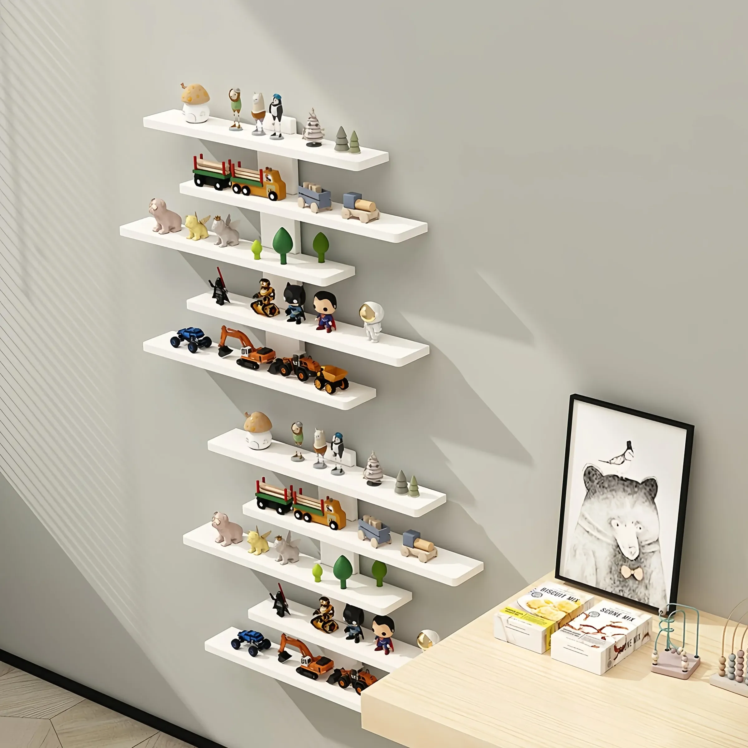 Étagère murale réglable pour figurines d'action, mini-briques de construction et objets de collection – Rangement d'intérieur moderne 2