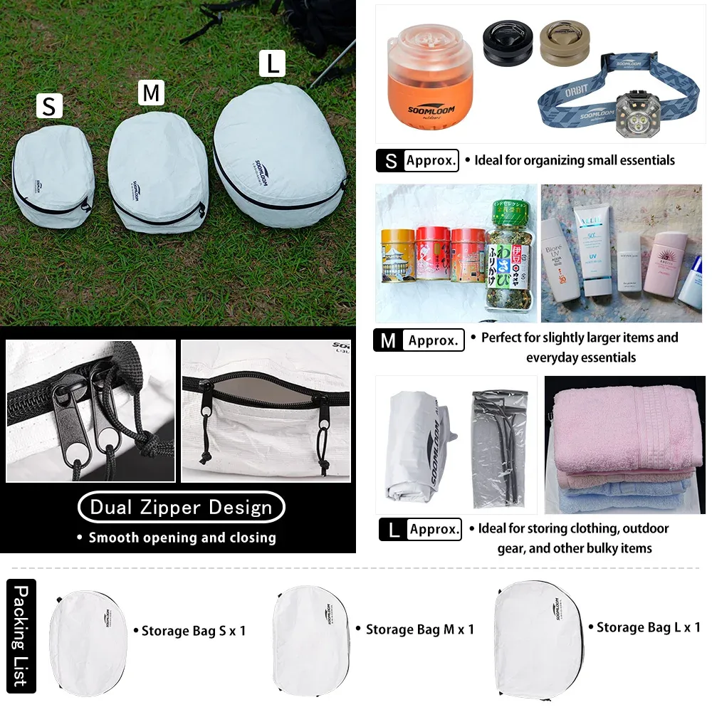 Ensemble de sacs de rangement Soomloom Tyvek 2.0 – Sacs organisateurs légers et résistants aux déchirures pour équipement de camping, voyage et rangement quotidien S, M, L 6