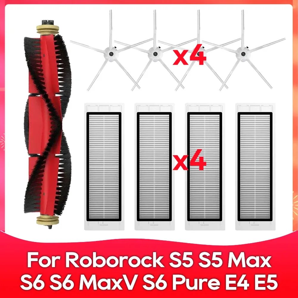Compatible avec Roborock S5, S5 Max, S6 MaxV, S6 Pure, E4, E5, S51, S52, S55 – Brosse latérale, rouleau, filtre et chiffon – Accessoires 28