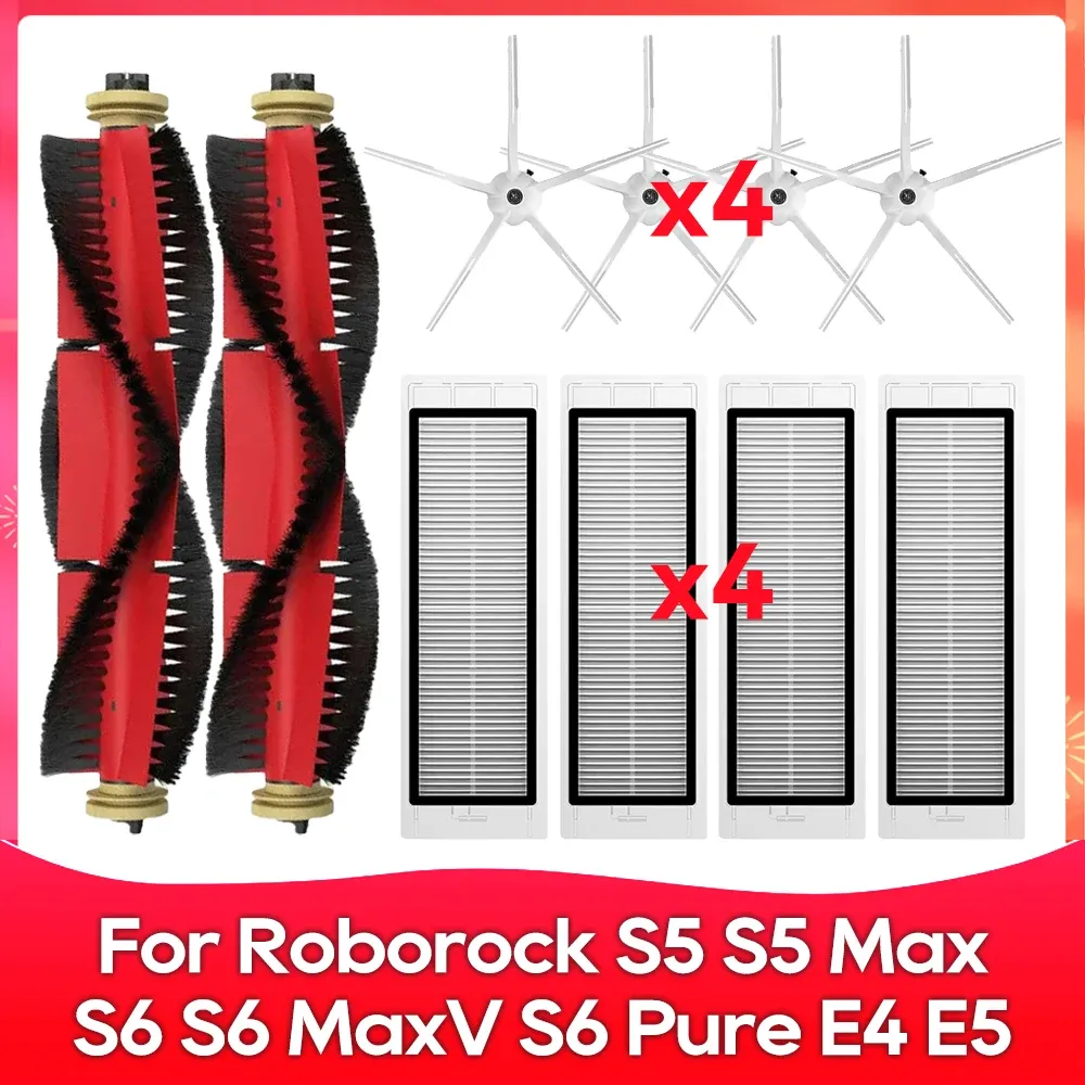 Compatible avec Roborock S5, S5 Max, S6 MaxV, S6 Pure, E4, E5, S51, S52, S55 – Brosse latérale, rouleau, filtre et chiffon – Accessoires 27