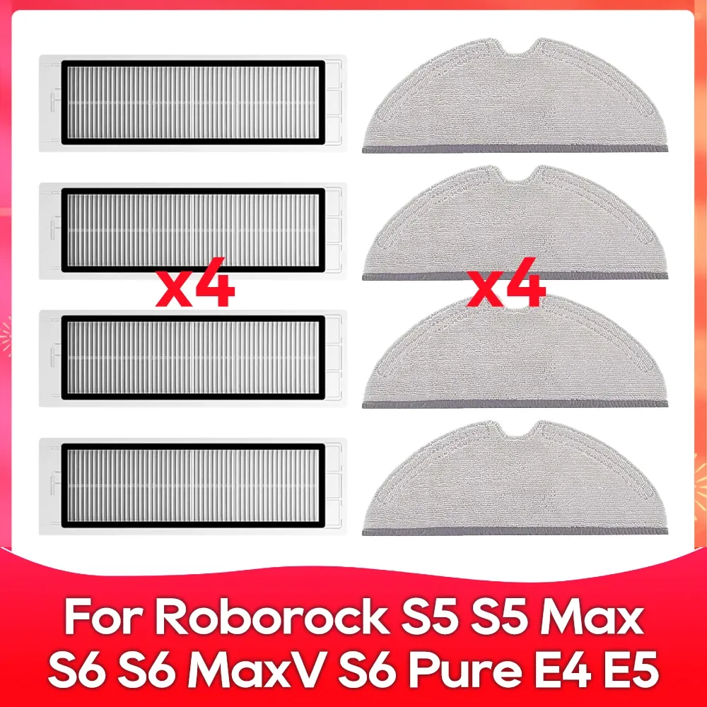 Compatible avec Roborock S5, S5 Max, S6 MaxV, S6 Pure, E4, E5, S51, S52, S55 – Brosse latérale, rouleau, filtre et chiffon – Accessoires 22