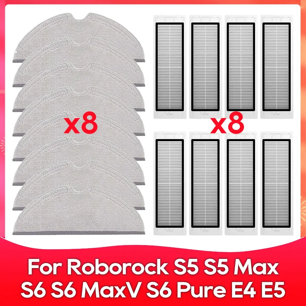 Compatible avec Roborock S5, S5 Max, S6 MaxV, S6 Pure, E4, E5, S51, S52, S55 – Brosse latérale, rouleau, filtre et chiffon – Accessoires 23