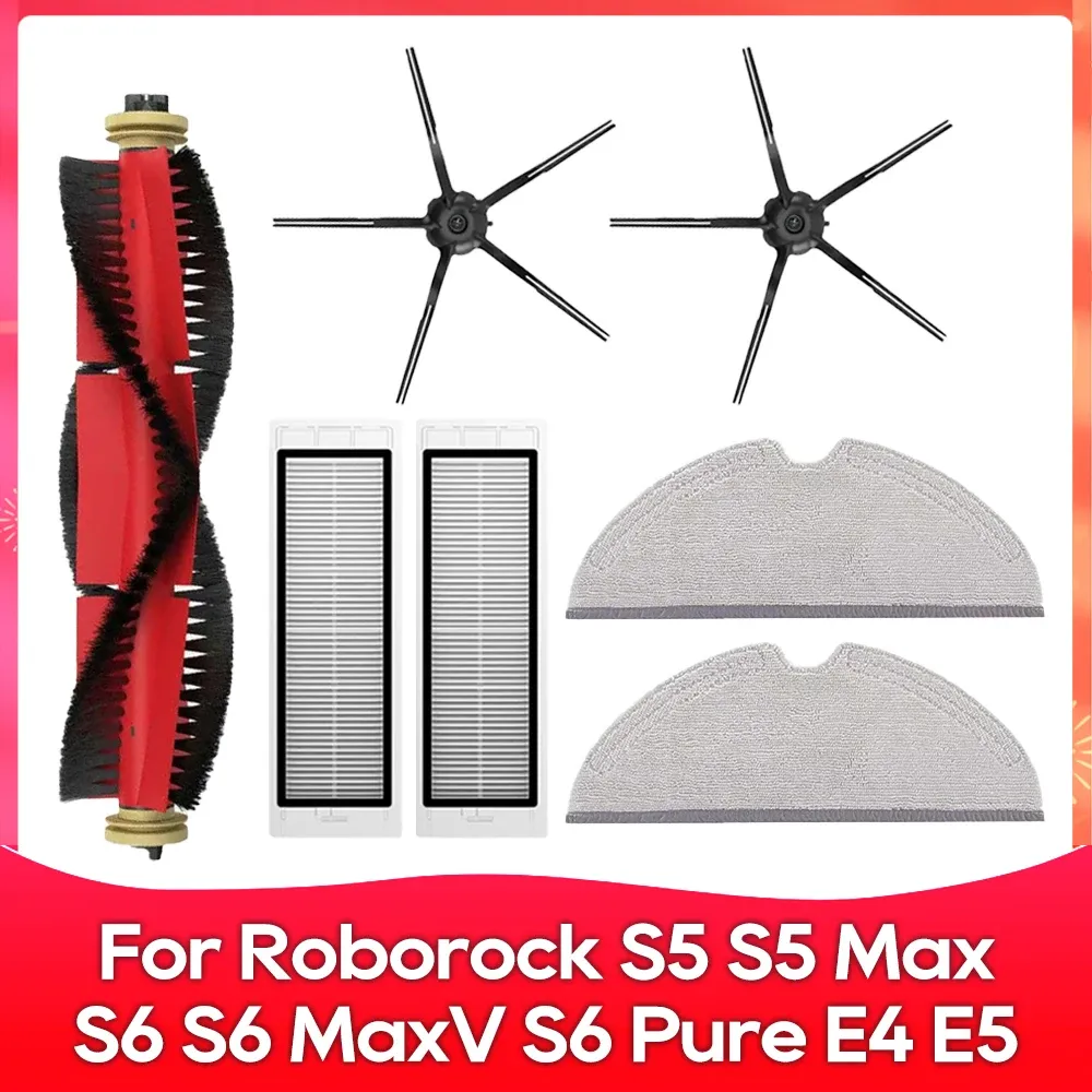 Compatible avec Roborock S5, S5 Max, S6 MaxV, S6 Pure, E4, E5, S51, S52, S55 – Brosse latérale, rouleau, filtre et chiffon – Accessoires 15