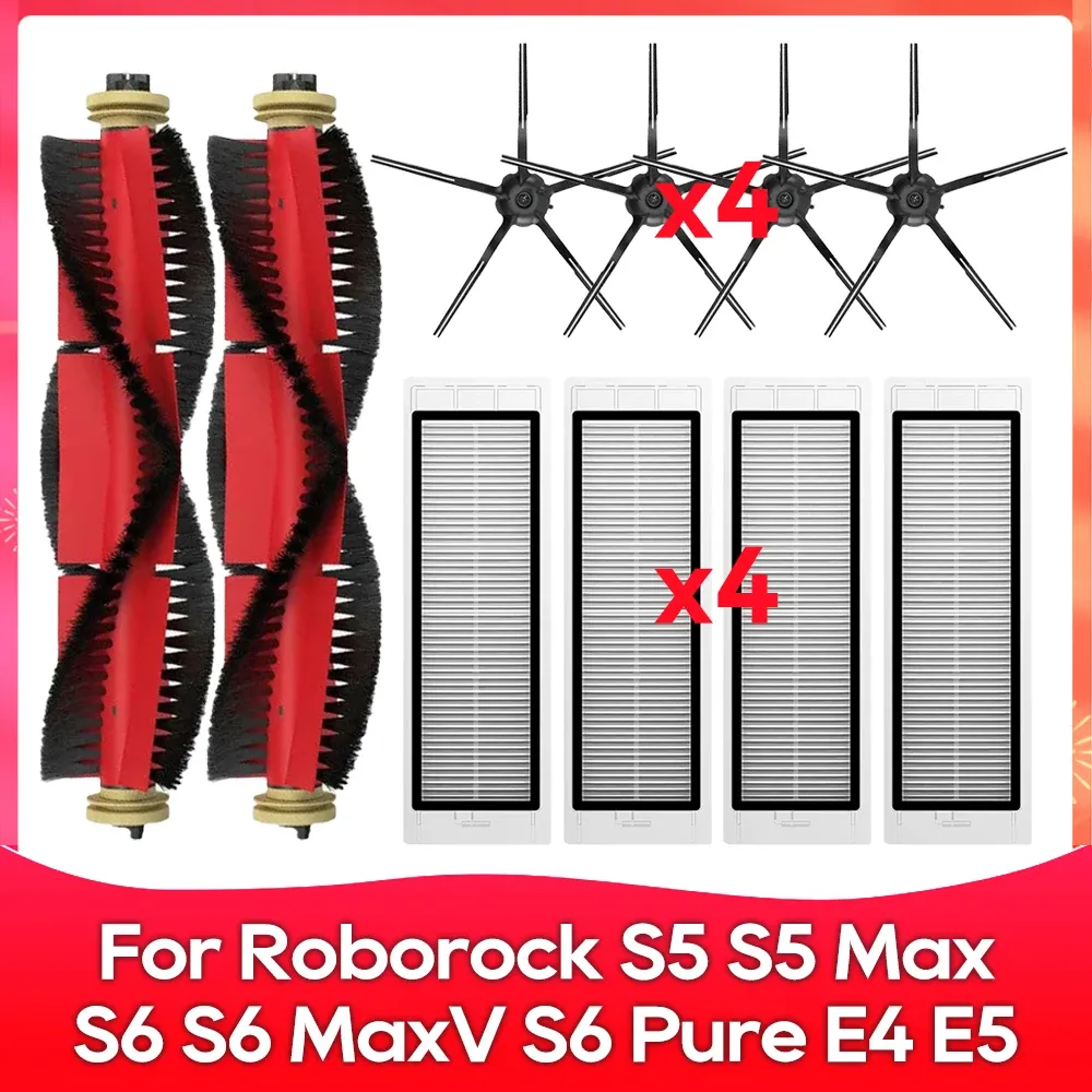 Compatible avec Roborock S5, S5 Max, S6 MaxV, S6 Pure, E4, E5, S51, S52, S55 – Brosse latérale, rouleau, filtre et chiffon – Accessoires 14