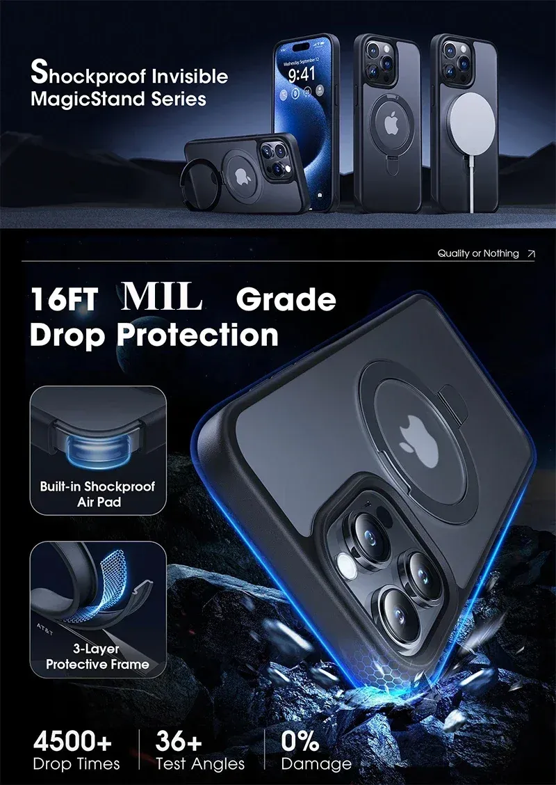 Coque magnétique mate avec anneau métallique pour iPhone