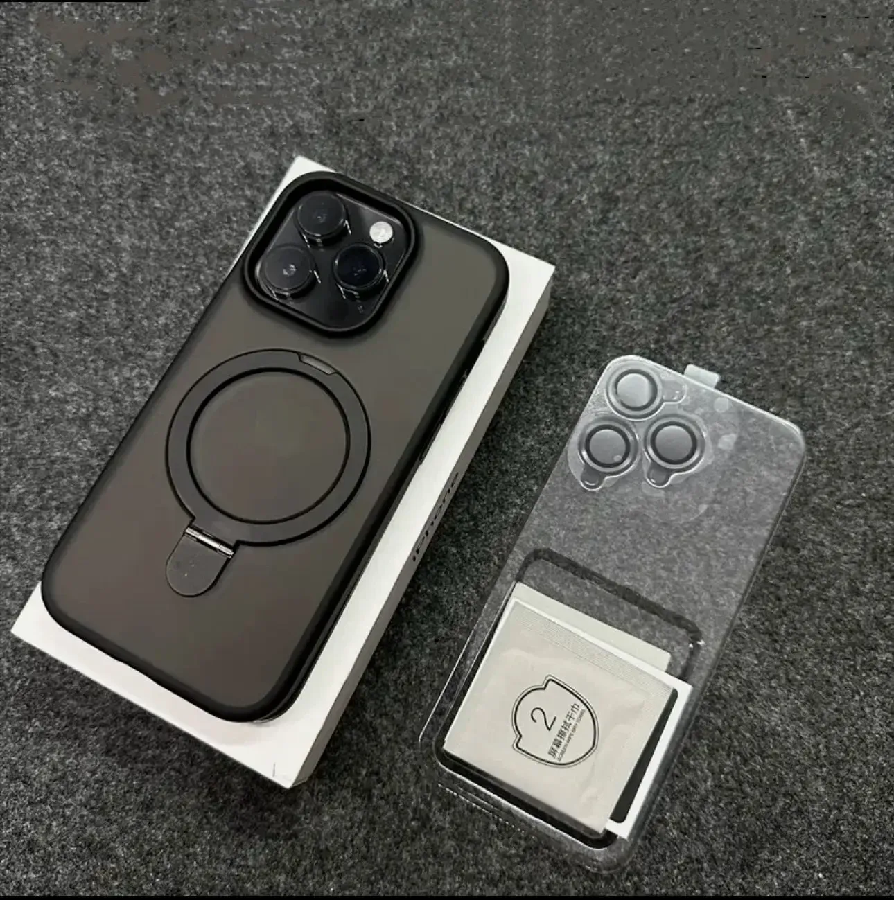 Coque magnétique mate avec support anneau métallique et protection d'objectif, compatible MagSafe, pour iPhone 11 à 17, Air, Pro, Pro Max et Plus 8