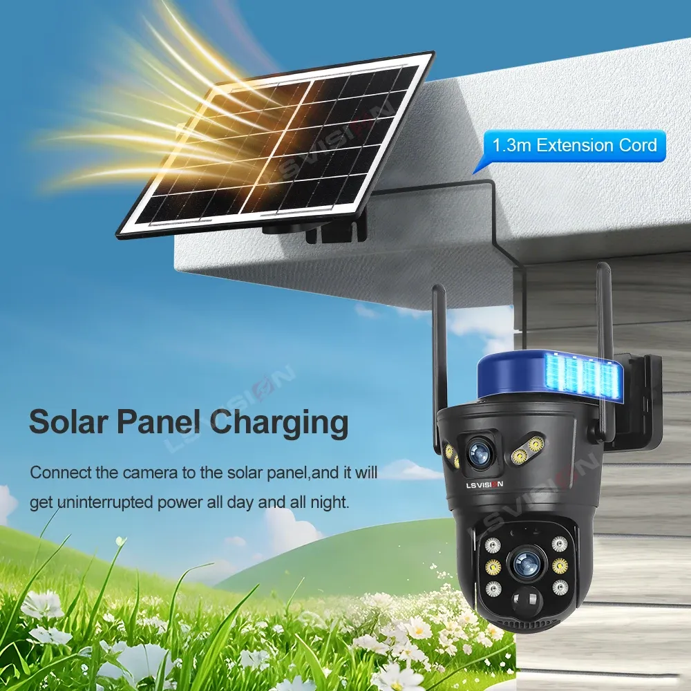 Caméra solaire extérieure LS VISION 4G/WiFi 8MP à double objectif, carte SIM intégrée, vision nocturne, étanche, caméra de sécurité sur batterie, vidéosurveillance 5