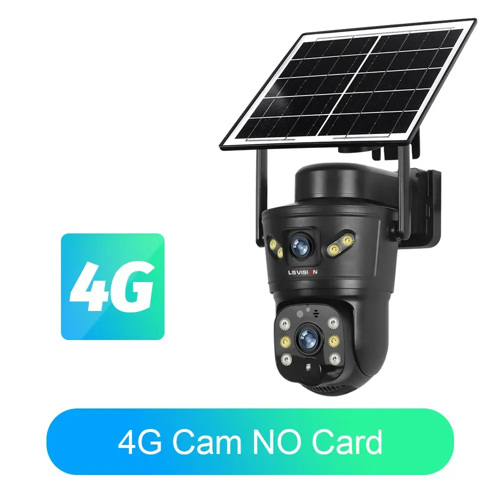 Caméra solaire extérieure LS VISION 4G/WiFi 8MP à double objectif, carte SIM intégrée, vision nocturne, étanche, caméra de sécurité sur batterie, vidéosurveillance 12