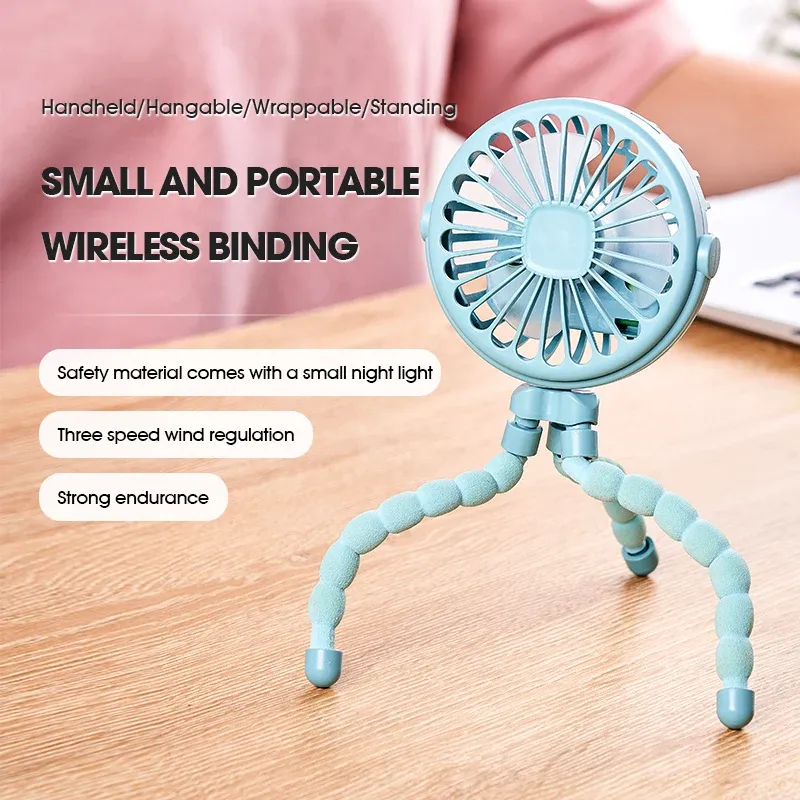 Ventilateur portable pour poussette HOMEFISH, ventilateur oscillant à clipser, mini ventilateur USB rechargeable sur batterie avec trépied flexible, pour poussette et siège auto - Image 1