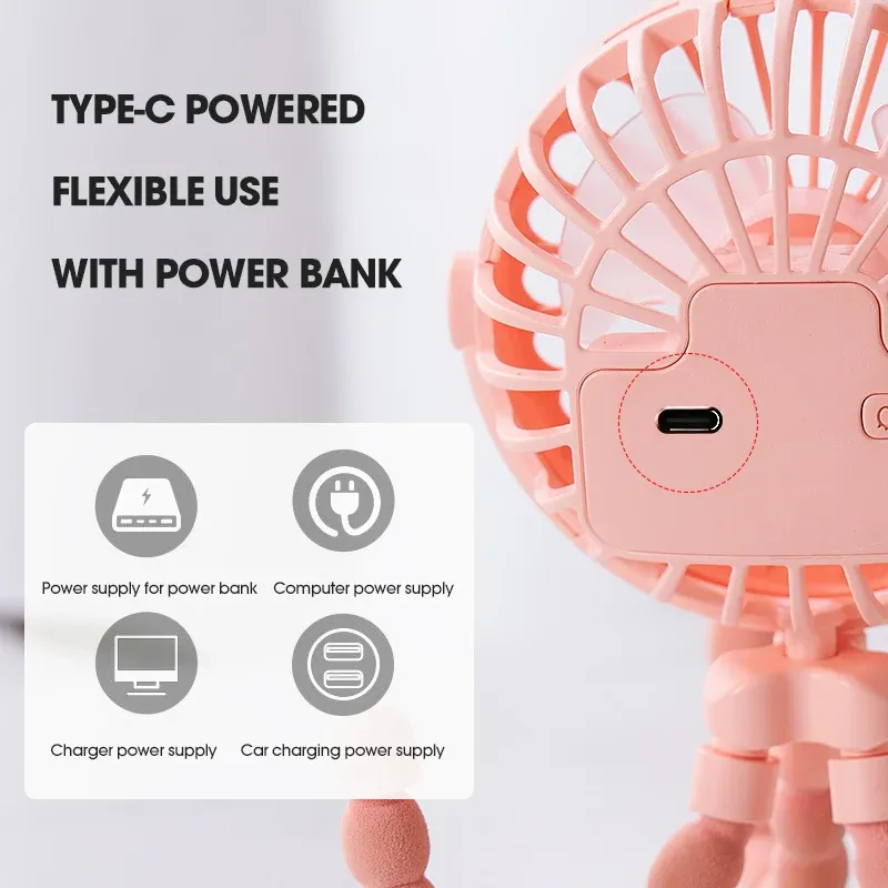 Ventilateur portable pour poussette HOMEFISH, ventilateur oscillant à clipser, mini ventilateur USB rechargeable sur batterie avec trépied flexible, pour poussette et siège auto 6