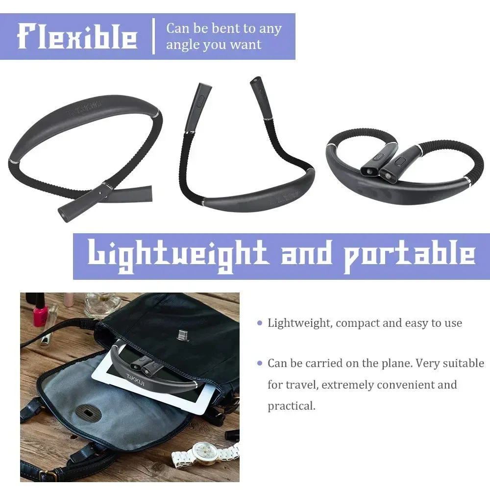 Lampe de lecture à col flexible, rechargeable USB, éclairage mains libres pour livre 5