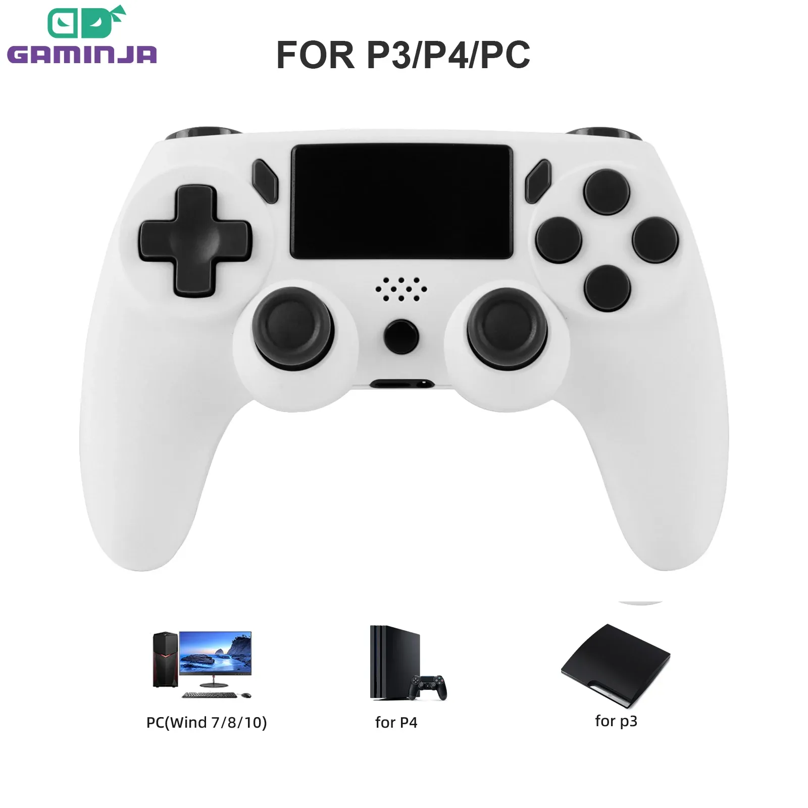 Manette de jeu sans fil GAMINJA à gyroscope 6 axes, avec pavé tactile et double vibration, compatible PS4, PS3 et PC - Image 1