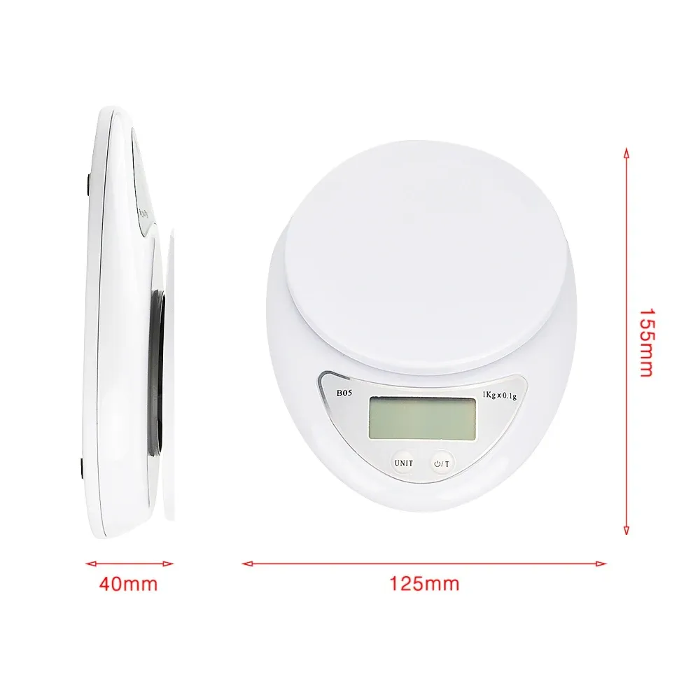 Balance numérique portable 5 kg / 1 g et 1 kg / 0,1 g à LED, balance électronique de cuisine pour aliments et colis 3