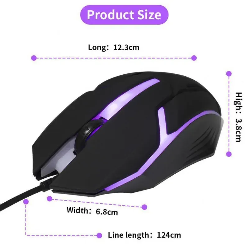 Souris optique filaire USB pour jeux avec rétroéclairage RGB, 3 boutons et design ergonomique 6