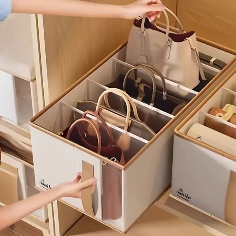 Boîte de rangement pliable pour sacs à main - Organisateur à compartiments ouverts et design gain de place, pour sacs fourre-tout, sacs à dos, chaussures et vêtements - Image 1