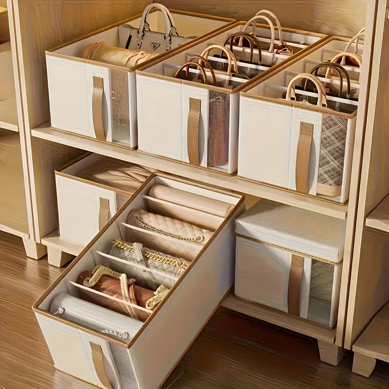 Boîte de rangement pliable pour sacs à main - Organisateur à compartiments ouverts et design gain de place, pour sacs fourre-tout, sacs à dos, chaussures et vêtements 2
