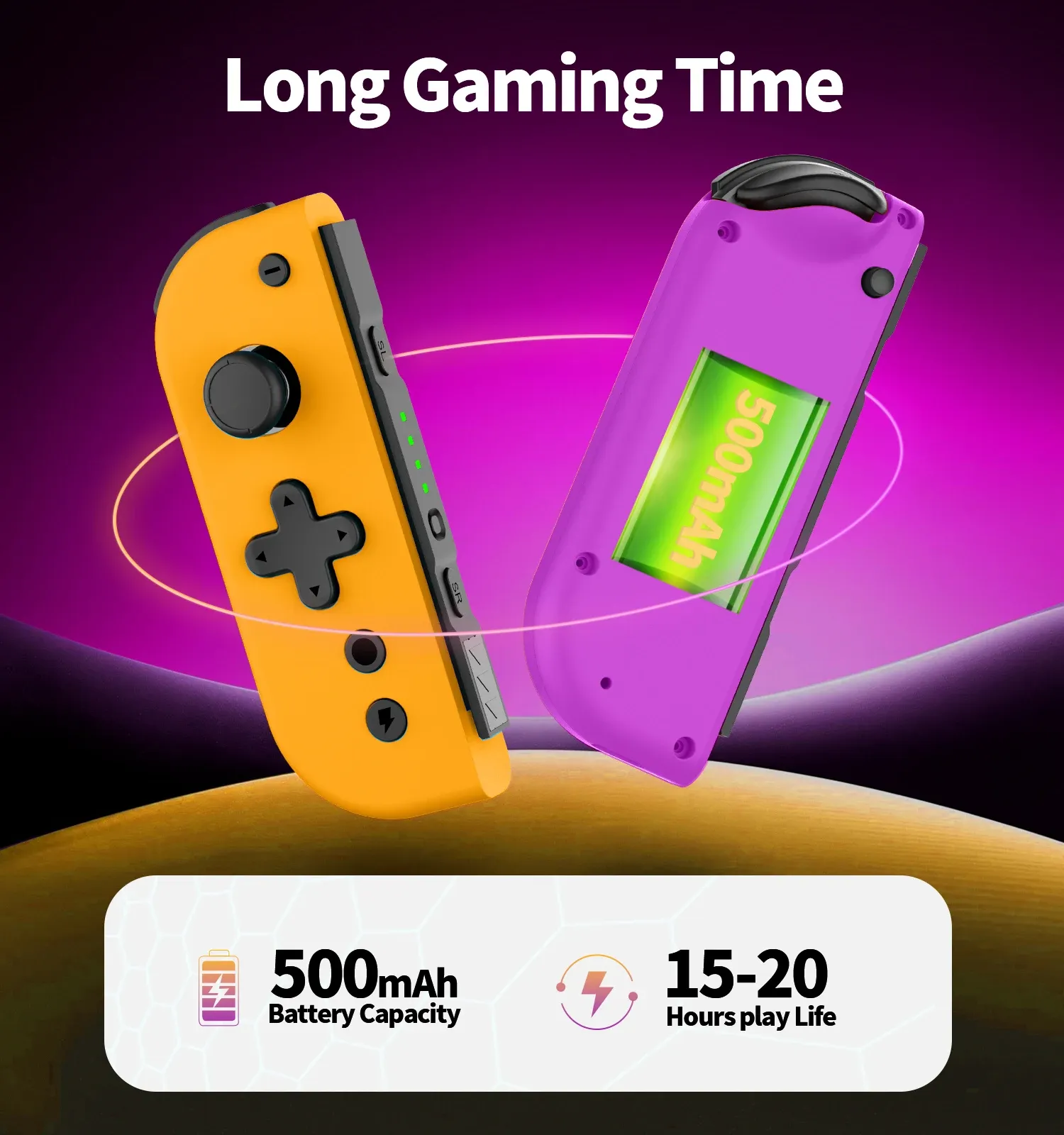 Manettes sans fil Joy-Con L/R pour Nintendo Switch, Switch OLED et Switch Lite – Manette de jeu à double vibration avec fonction de réveil 4