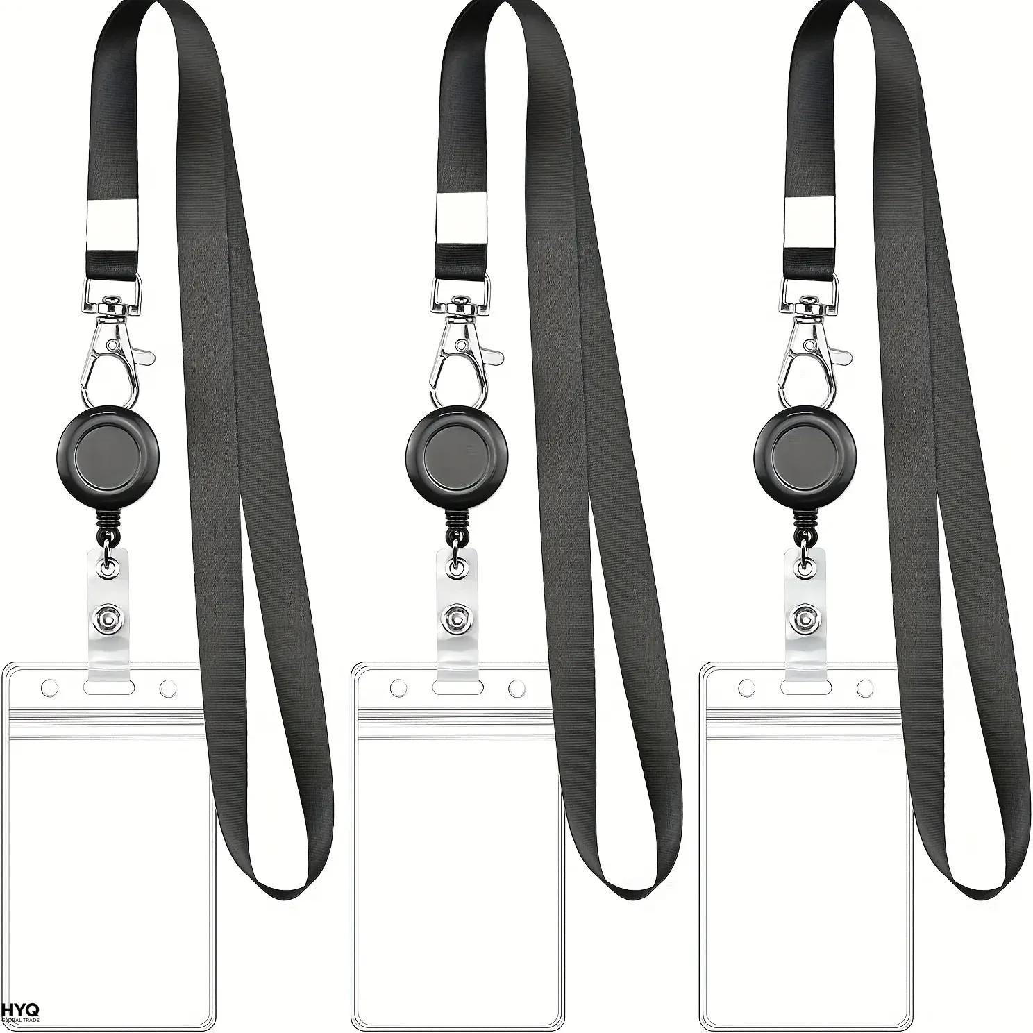 Lot de porte-badges rétractables noirs avec mousqueton et porte-carte en PVC étanche, cordon résistant, pour cartes d'identité et badges professionnels - Image 1