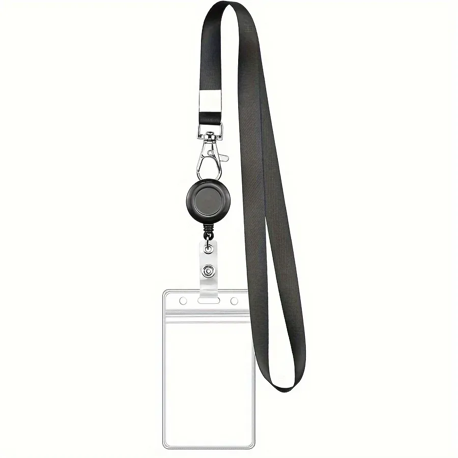 Lot de porte-badges rétractables noirs avec mousqueton et porte-carte en PVC étanche, cordon résistant, pour cartes d'identité et badges professionnels 7