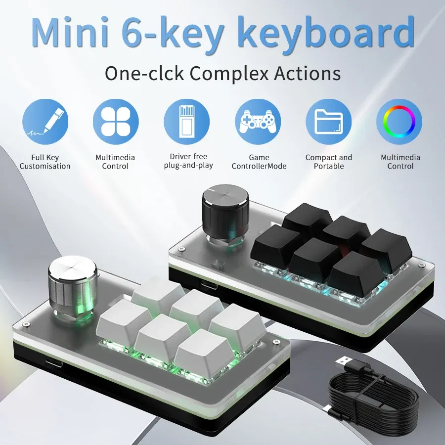 Clavier de programmation Mini 6 touches avec macro, boutons RVB programmables, clavier mécanique USB personnalisé pour jeux et Photoshop