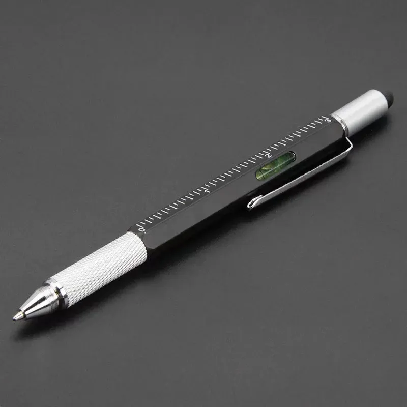 Stylet capacitif multifonction 7 en 1 pour écran tactile avec tournevis, règle, niveau à bulle et stylo à bille rechargeable 7