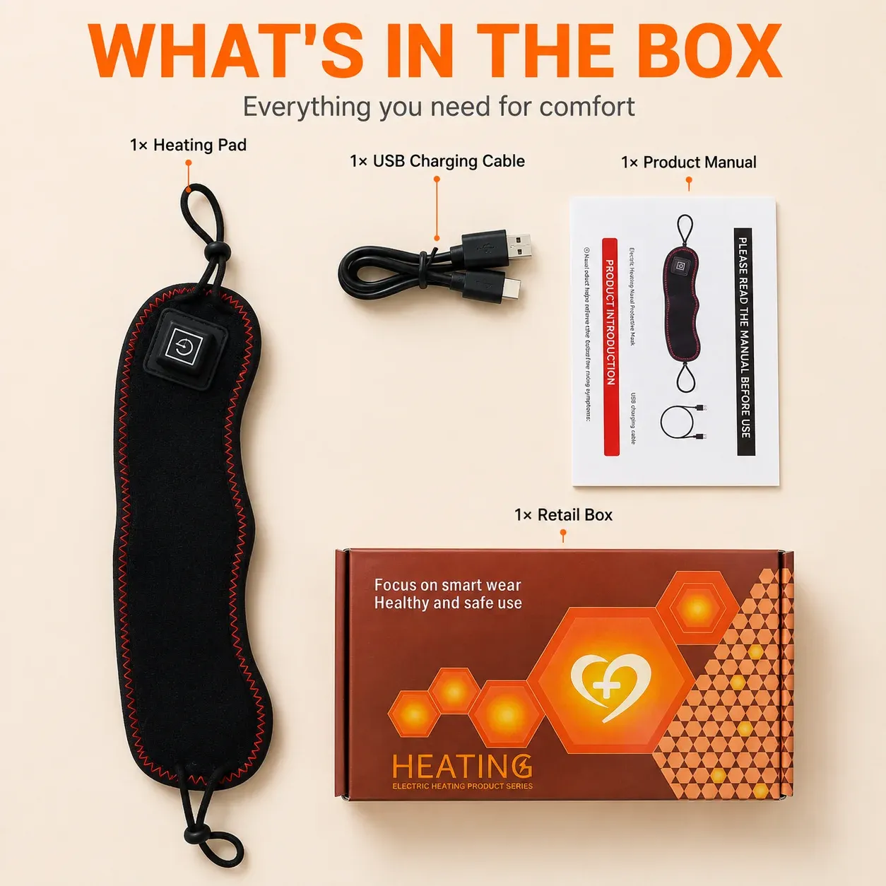 Cache-nez chauffant rechargeable à lumière rouge, 3 niveaux de chaleur réglables, doublure en peluche douce, masque chauffant portable 2