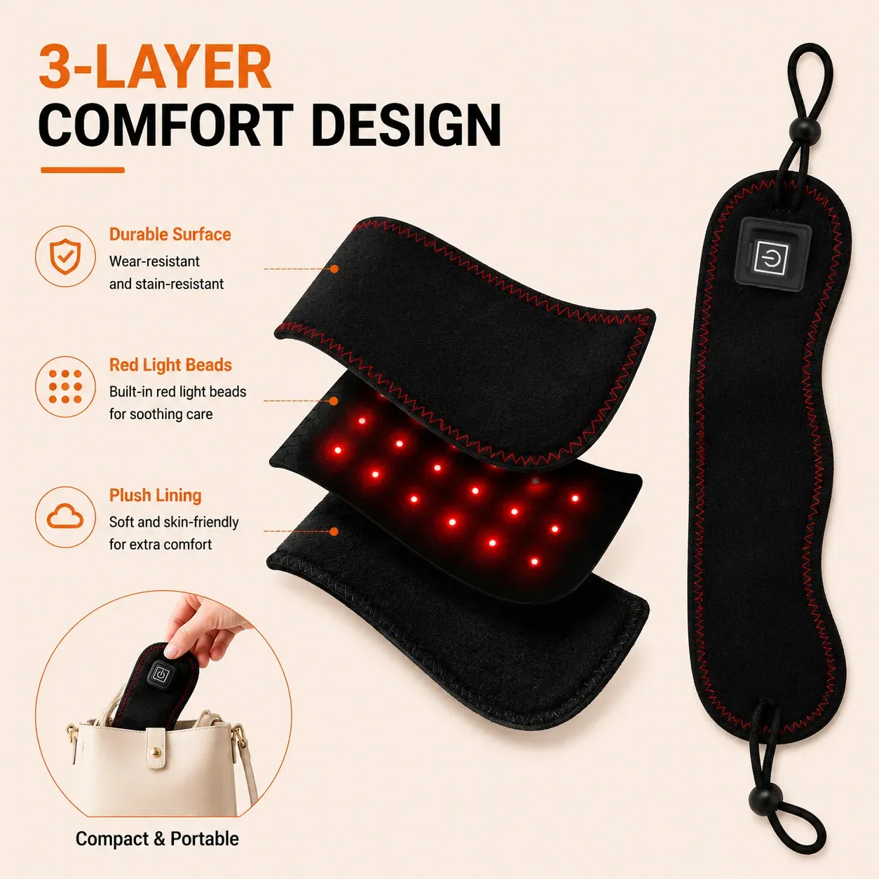 Cache-nez chauffant rechargeable à lumière rouge, 3 niveaux de chaleur réglables, doublure en peluche douce, masque chauffant portable 5