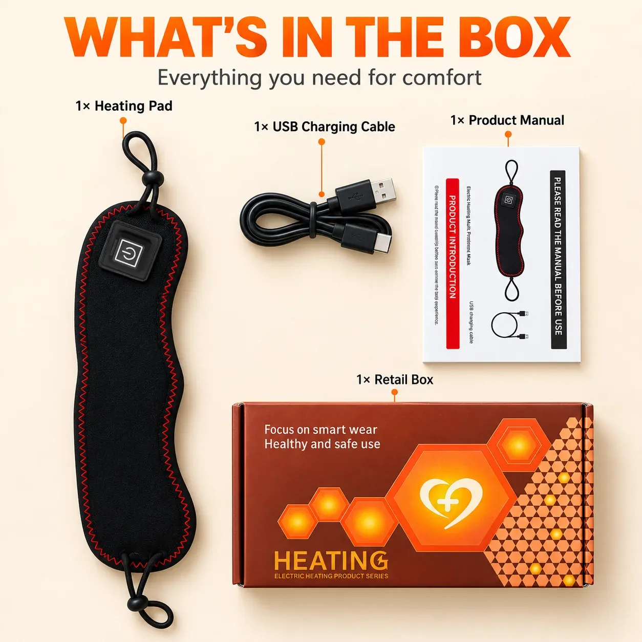 Cache-nez chauffant rechargeable à lumière rouge, 3 niveaux de chaleur réglables, doublure en peluche douce, masque chauffant portable 8
