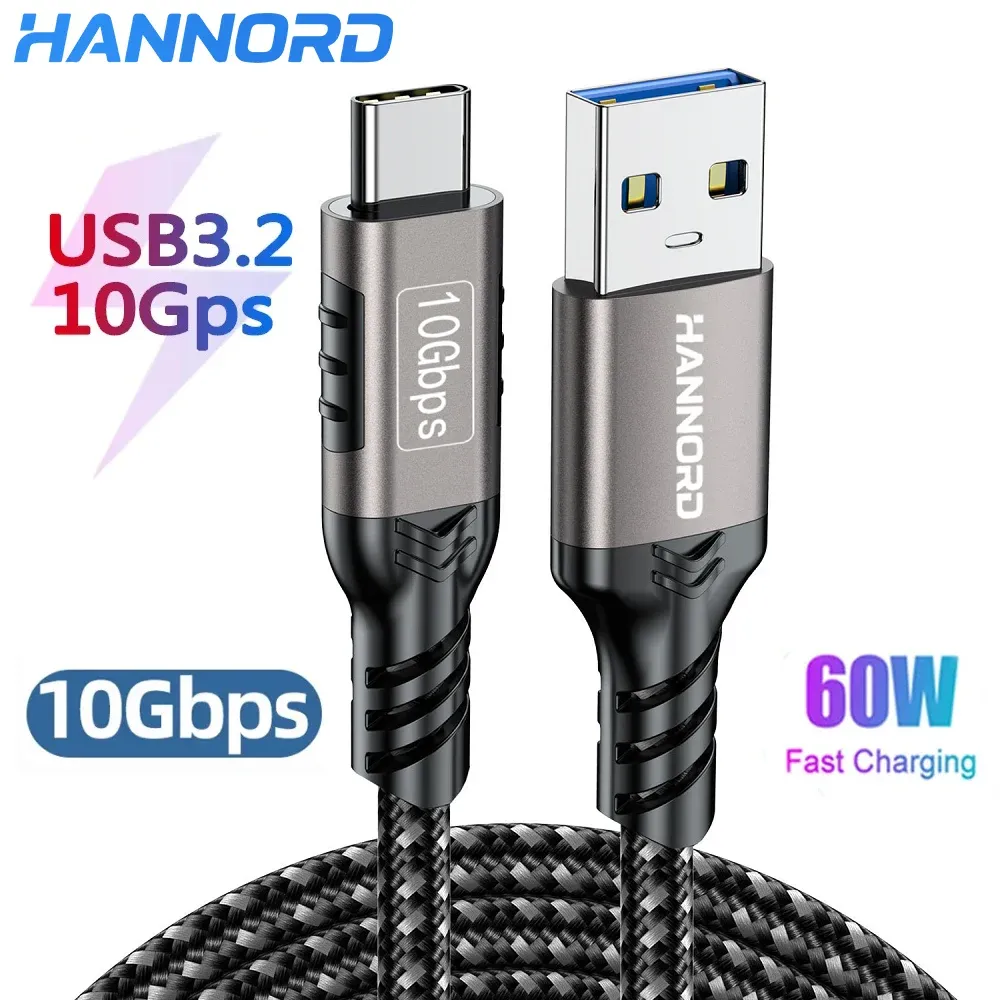 Câble USB 3.2 10 Gbps USB-A vers USB-C 3.2 Gen 2, transfert de données, charge rapide 3 A / 60 W, QC 3.0, compatible iPhone, MacBook et SSD, marque Hannord - Image 1