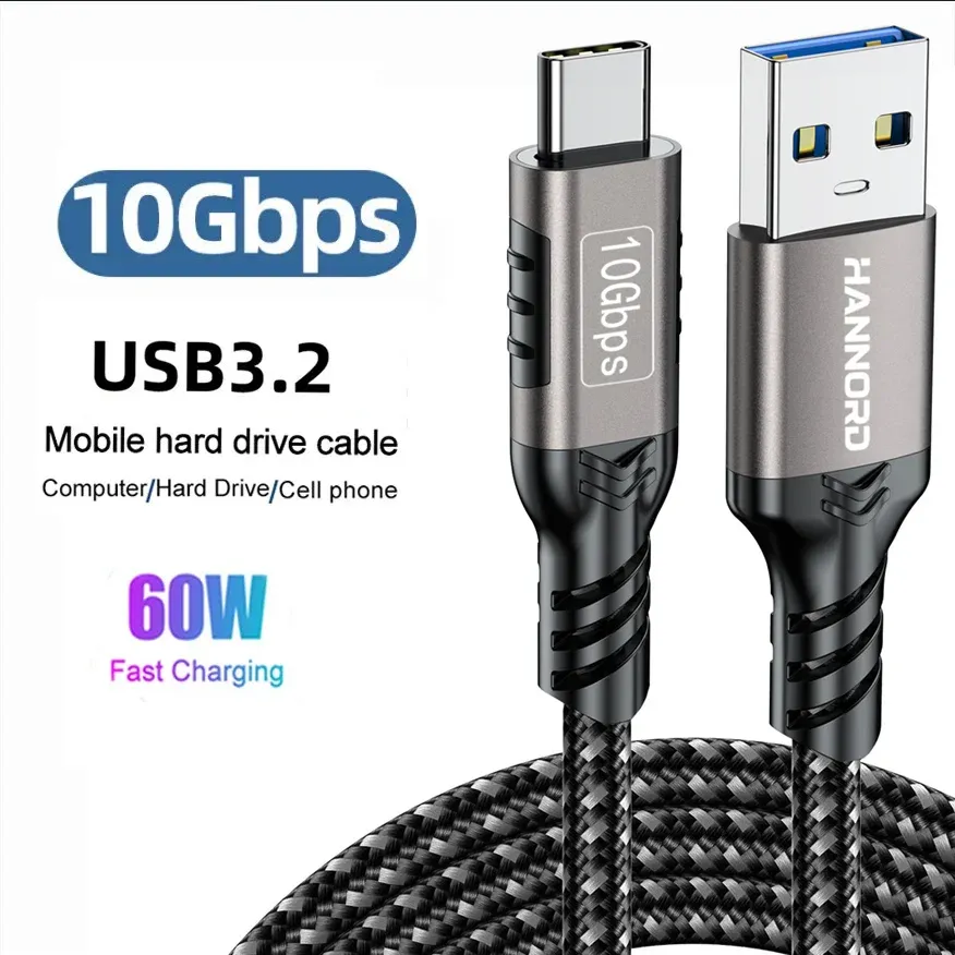 Câble USB 3.2 10 Gbps USB-A vers USB-C 3.2 Gen 2, transfert de données, charge rapide 3 A / 60 W, QC 3.0, compatible iPhone, MacBook et SSD, marque Hannord 4