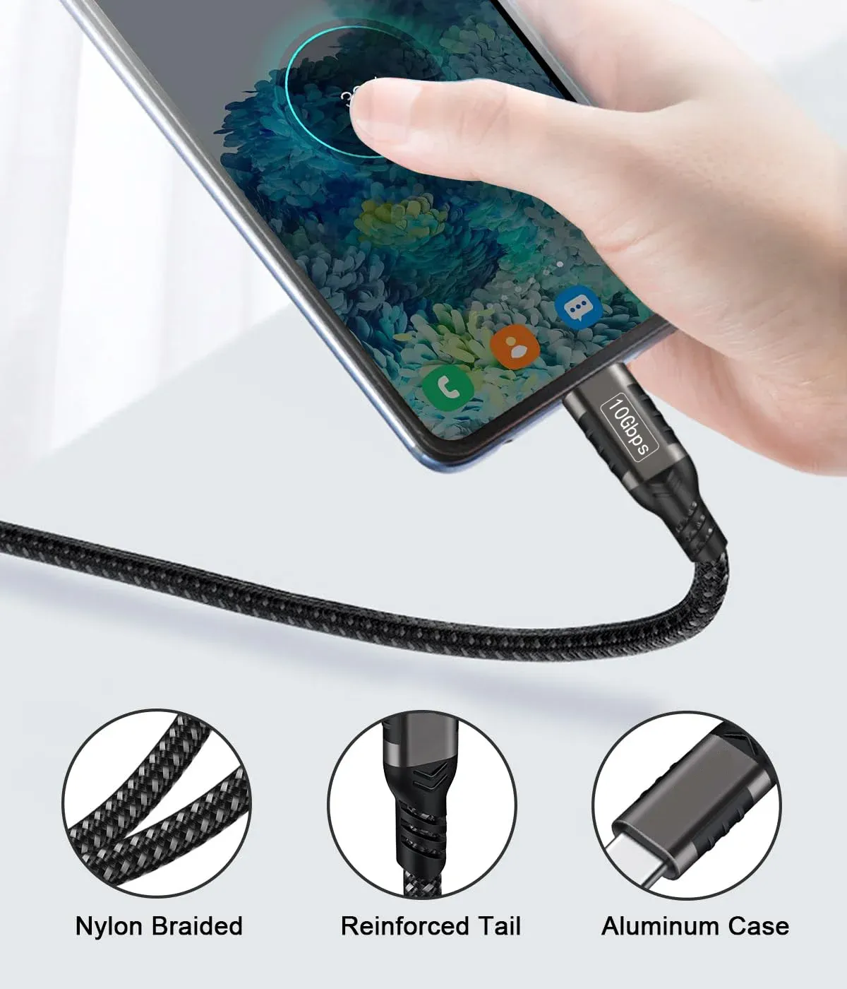 Câble USB 3.2 10 Gbps USB-A vers USB-C 3.2 Gen 2, transfert de données, charge rapide 3 A / 60 W, QC 3.0, compatible iPhone, MacBook et SSD, marque Hannord 5