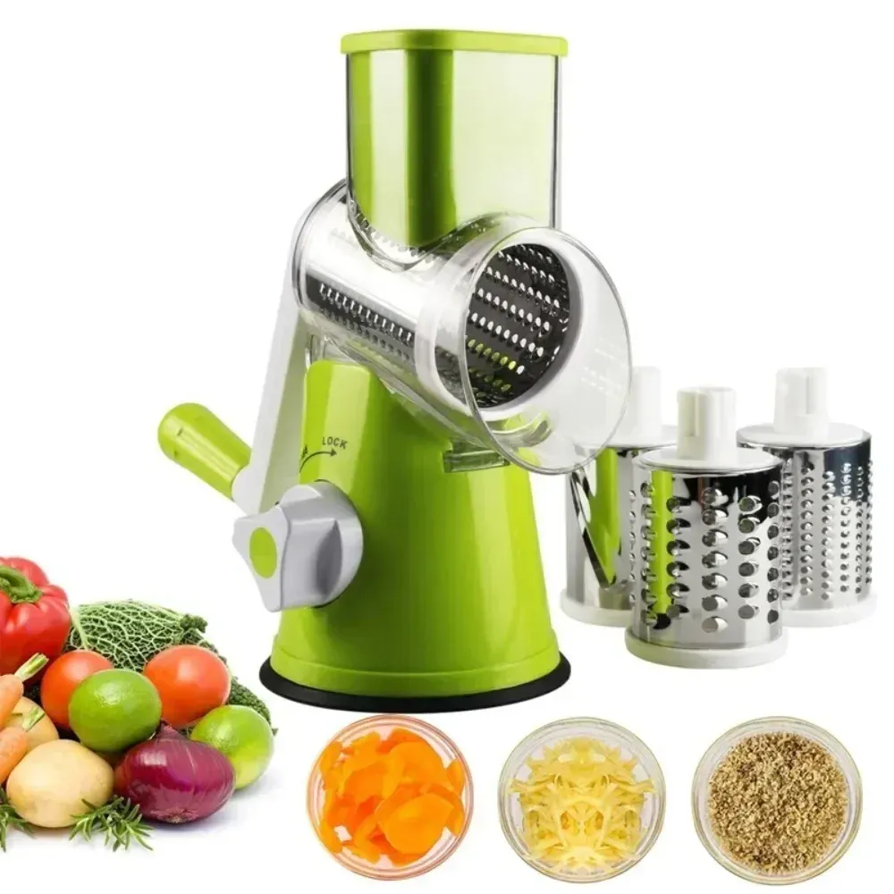 Coupe-légumes manuel multifonction avec 3 disques tranchants, trancheur et râpe de cuisine pour pommes de terre et ail 2