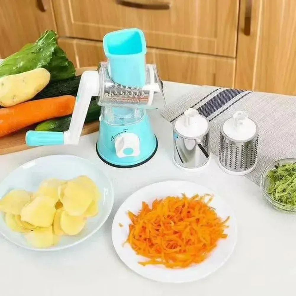 Coupe-légumes manuel multifonction avec 3 disques tranchants, trancheur et râpe de cuisine pour pommes de terre et ail 4