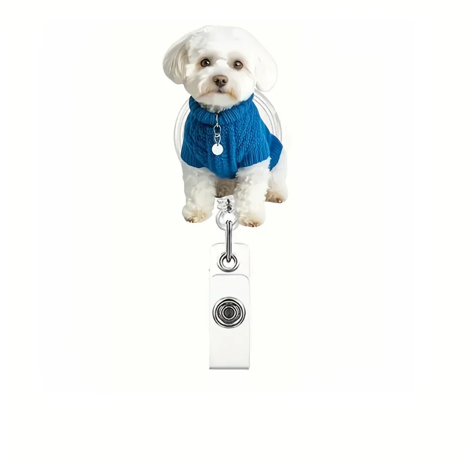 Porte-badge rétractable motif chien, clip en métal et crochet pivotant à 360° 9