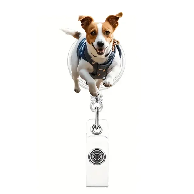 Porte-badge rétractable motif chien, clip en métal et crochet pivotant à 360° 16