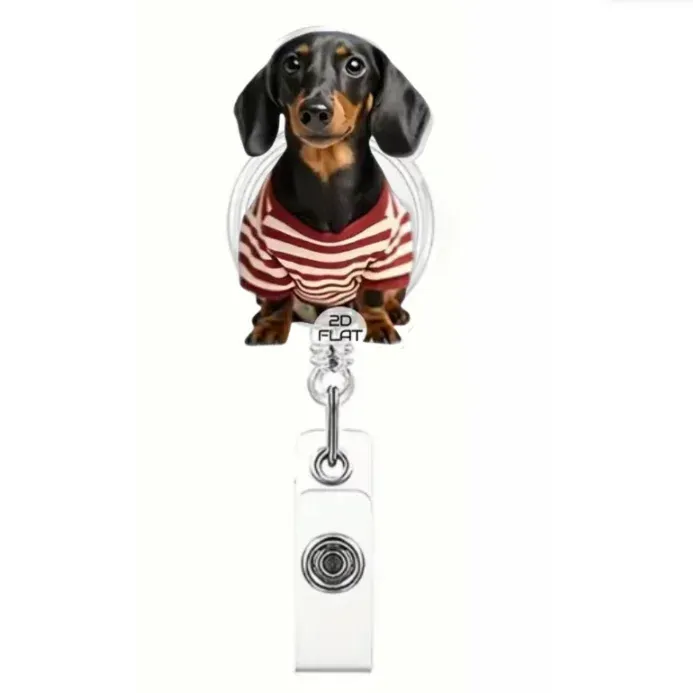 Porte-badge rétractable motif chien, clip en métal et crochet pivotant à 360° 14