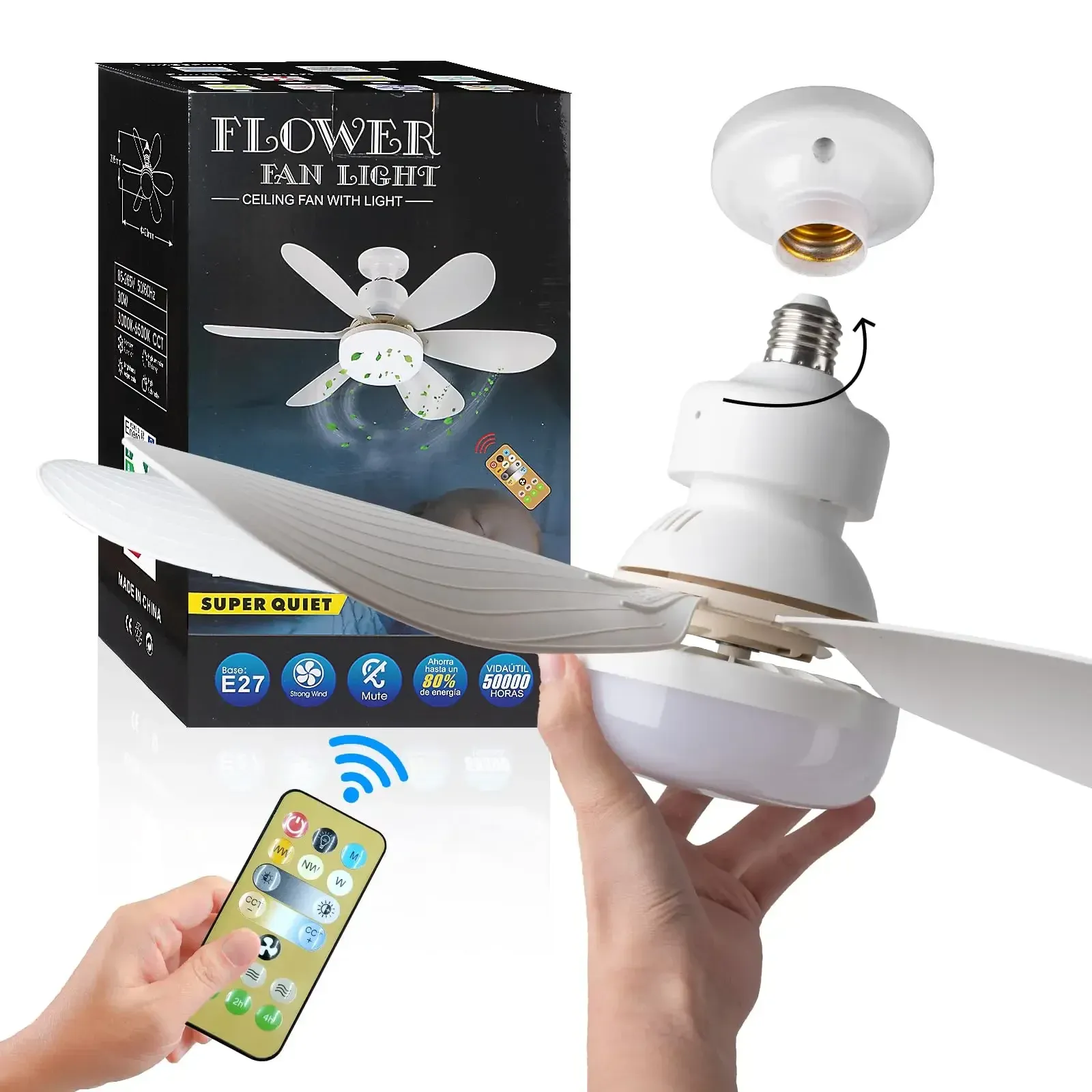 Ventilateur de plafond silencieux 30W/40W avec lumière LED et télécommande, culot E27, pour chambre à coucher et salon - Image 1