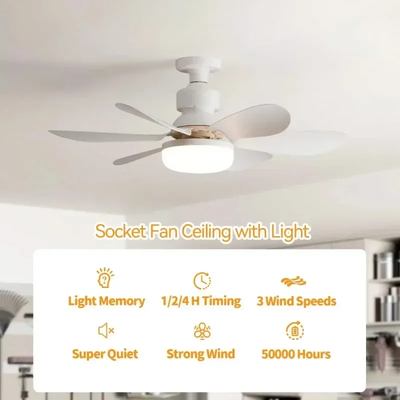 Ventilateur de plafond silencieux 30W/40W avec lumière LED et télécommande, culot E27, pour chambre à coucher et salon 4