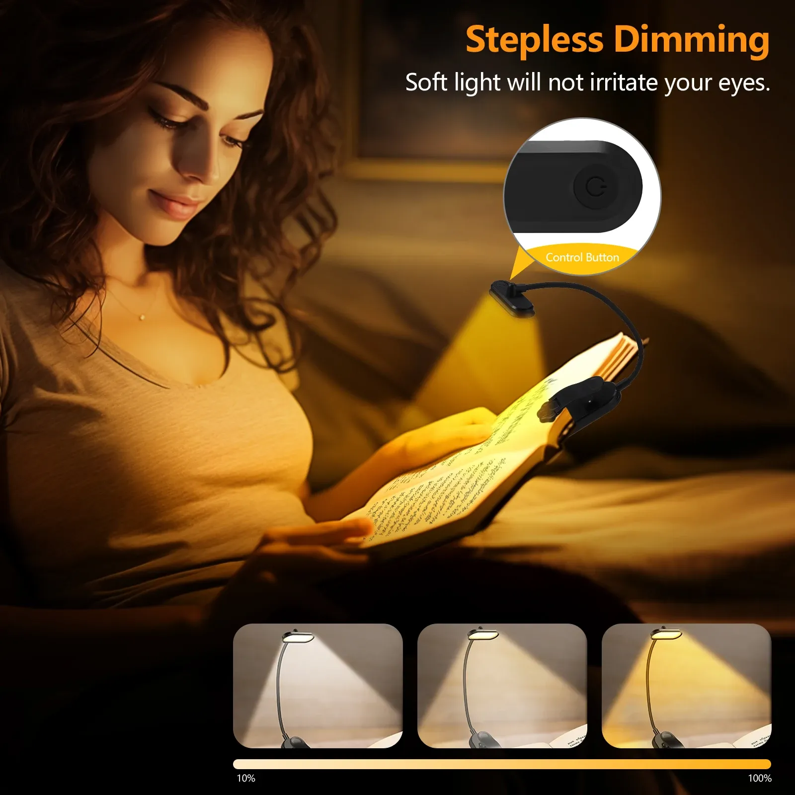Lampe de lecture LED rechargeable USB à 3 niveaux de luminosité (blanc chaud, blanc froid, lumière du jour), portable et flexible, avec pince 4