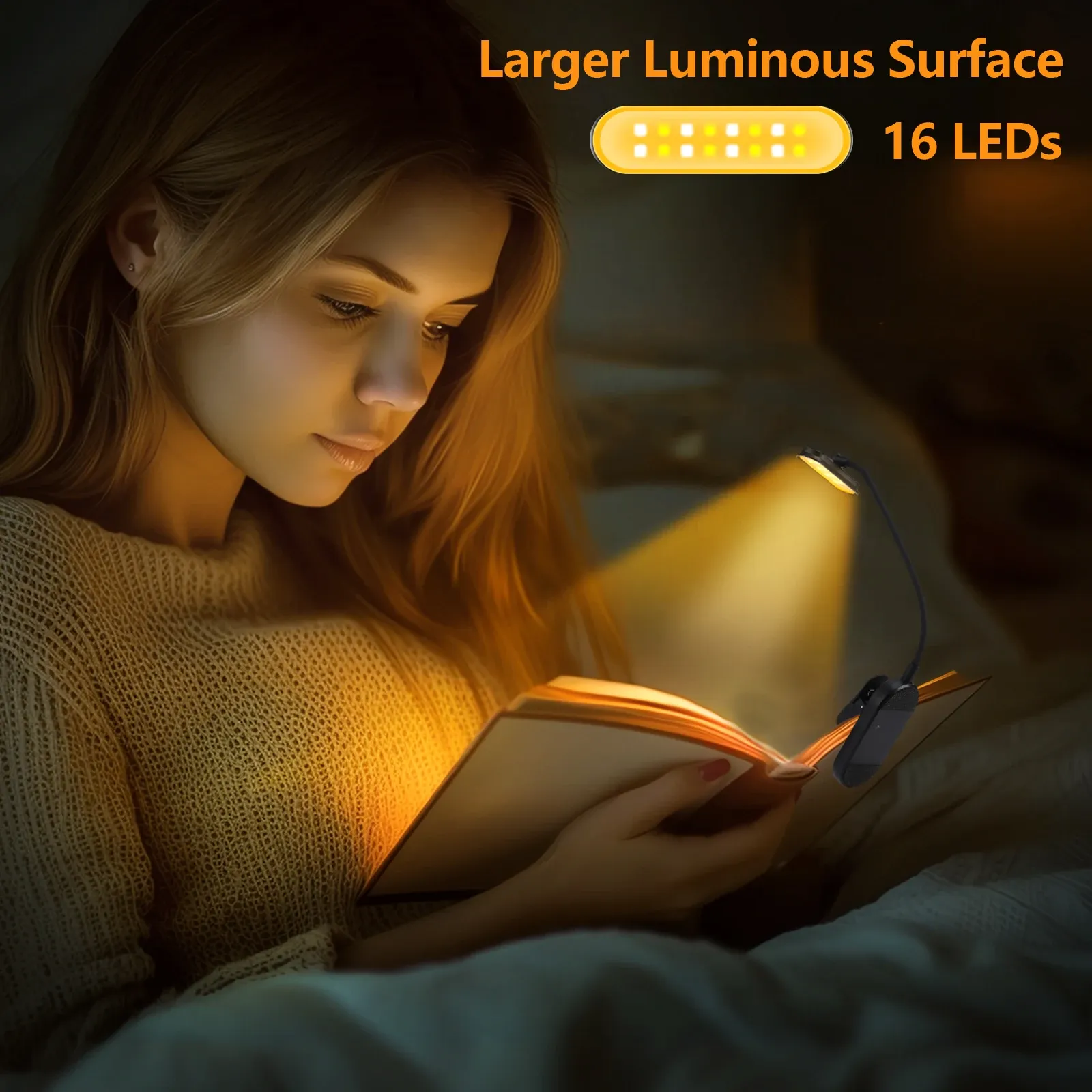 Lampe de lecture LED rechargeable USB à 3 niveaux de luminosité (blanc chaud, blanc froid, lumière du jour), portable et flexible, avec pince 6