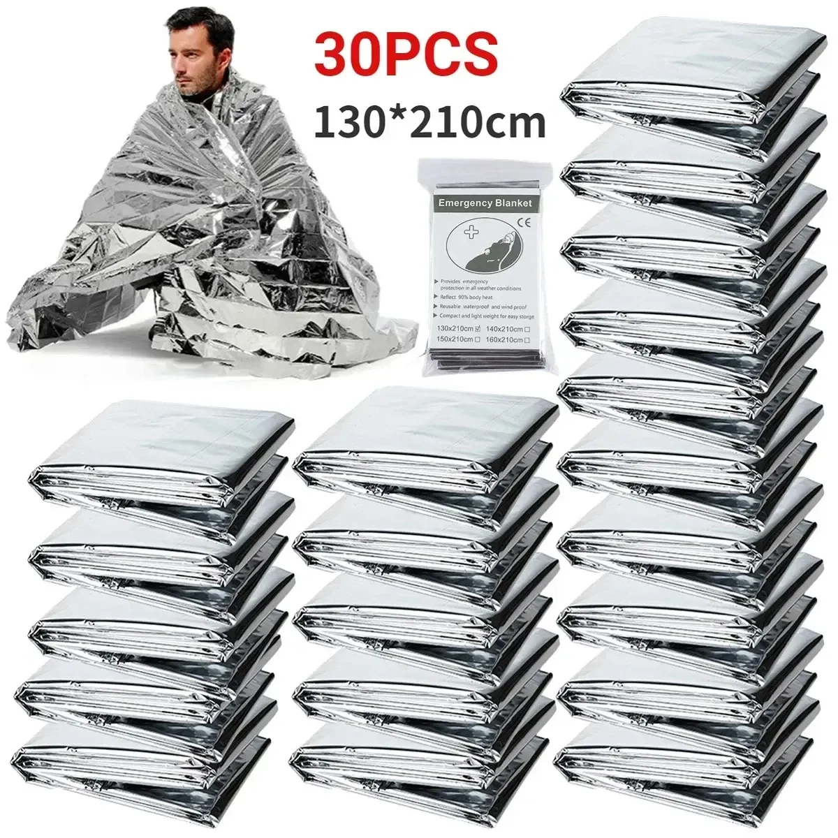 Couverture de survie d'urgence thermique, lot de 1 à 10 pièces, coupe-vent et imperméable, idéale pour le camping et le plein air - Image 1
