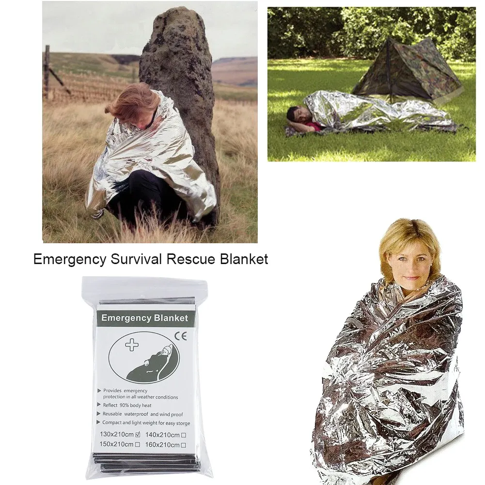 Couverture de survie d'urgence thermique, lot de 1 à 10 pièces, coupe-vent et imperméable, idéale pour le camping et le plein air 4