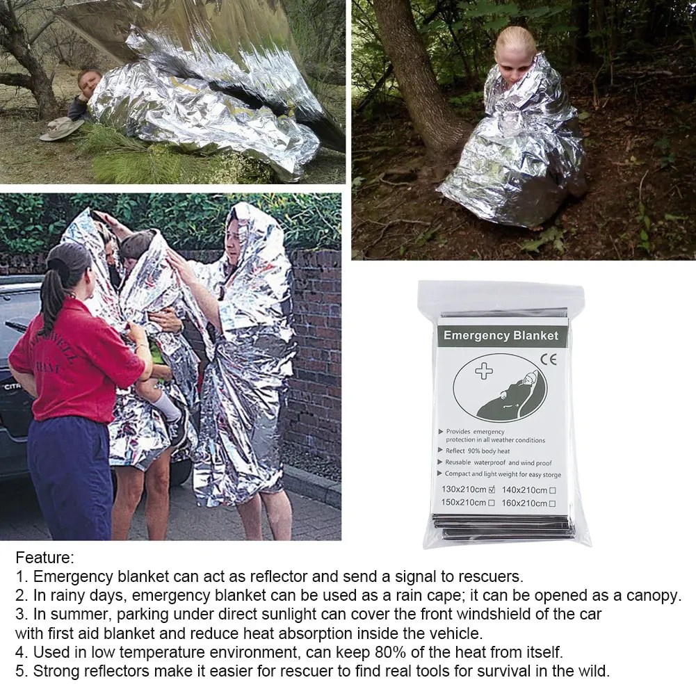 Couverture de survie d'urgence thermique, lot de 1 à 10 pièces, coupe-vent et imperméable, idéale pour le camping et le plein air 5