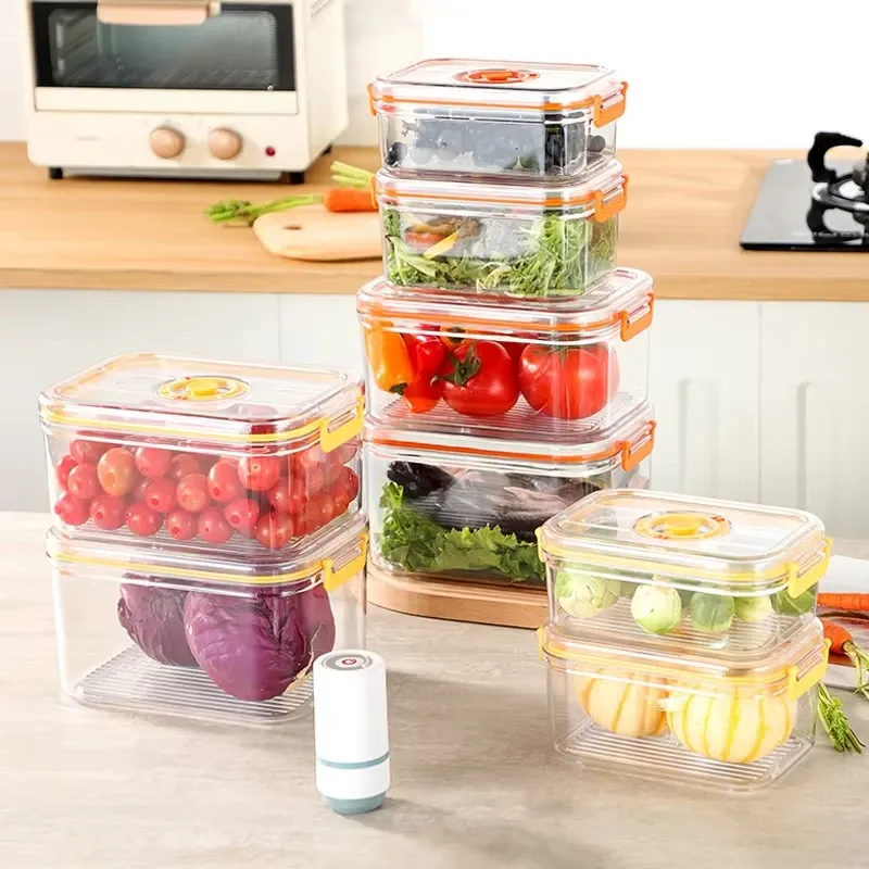 Boîte de conservation des aliments sous vide, boîte hermétique pour réfrigérateur, récipient transparent de stockage alimentaire compatible micro-ondes, organisateur de cuisine Bento 2