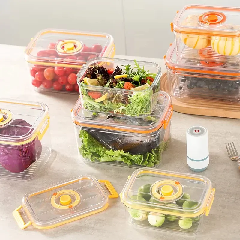 Boîte de conservation des aliments sous vide, boîte hermétique pour réfrigérateur, récipient transparent de stockage alimentaire compatible micro-ondes, organisateur de cuisine Bento 3